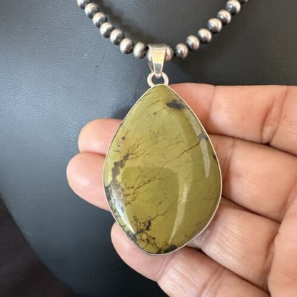 Men's Navajo Green Turquoise Pendant Necklace | Sterling Silver | Authentic Native American Handmade | 16276