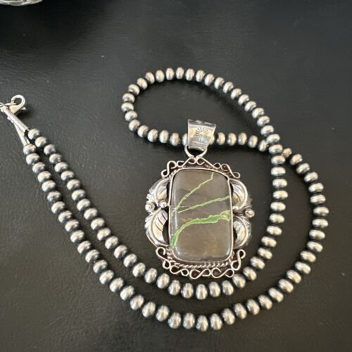 Navajo Green Boulder Turquoise Necklace Pendant | Sterling Silver | Men's Women's | 16134