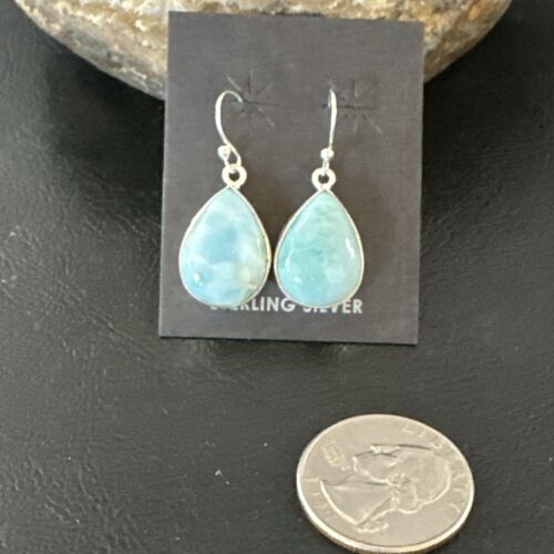 Navajo Blue Larimar Dangle Earrings | Sterling Silver | Authentic Native American Handmade | 17289