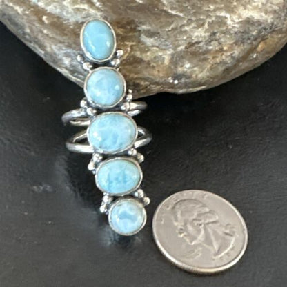 Navajo Blue Larimar Cluster Ring | Authentic Native American Sterling Silver | Multi-Stone | Sz 8 | 15932