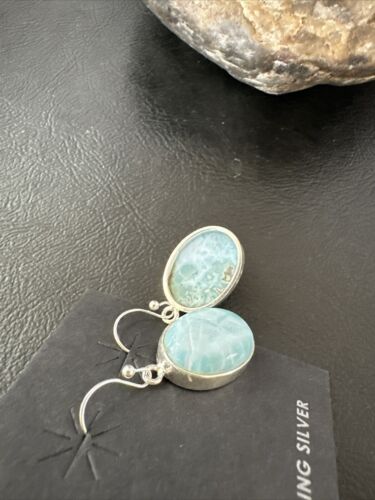 Navajo Blue Larimar Dangle Earrings | Sterling Silver | Authentic Native American Handmade | 17299