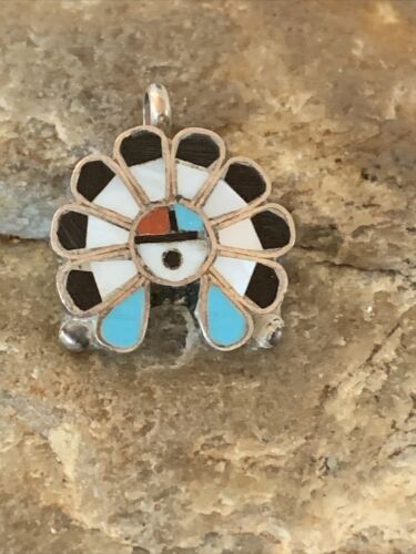 Zuni Sunface Pin Pendant | Turquoise, Mother of Pearl, Spiny Oyster | Sterling Silver | 01179