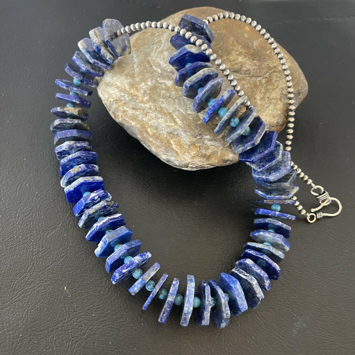 Navajo Lapis Turquoise Necklace | Sterling Silver | Native American Handmade | 23" | 01891