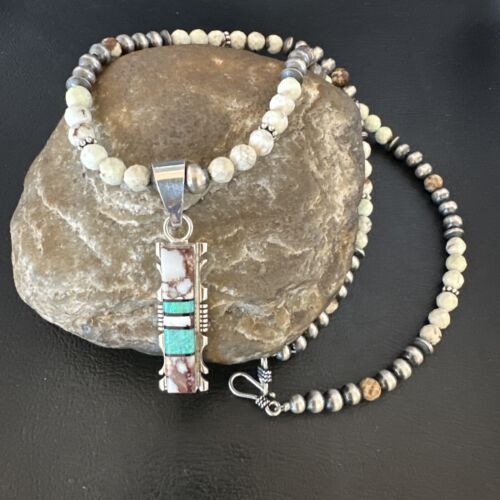 Women's Navajo Sterling Silver Wild Horse Opal Pendant Necklace | Multi-Stone | 15812 - Masha USA
