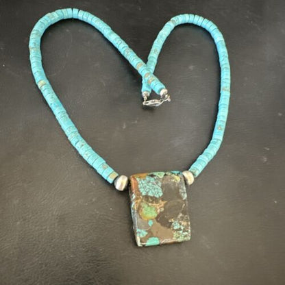 Navajo SpiderWeb Turquoise Heishi Pearls Necklace | Sterling Silver | 20" | Authentic Native American Handmade | 17090
