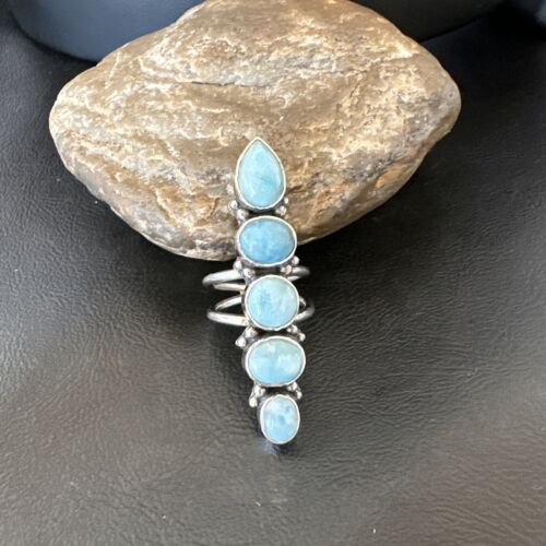 Navajo Blue Larimar Multi-Stone Cluster Ring | Authentic Native American Sterling Silver | Sz 9.5 | 16607