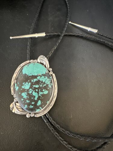 Men's Blue Spiderweb Turquoise Bolo Tie | Navajo Sterling Silver | Authentic Native American Handmade | 15009