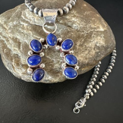 Navajo Horseshoe Naja Blue Lapis Pendant Necklace | Sterling Silver | Authentic Native American Handmade | 15752