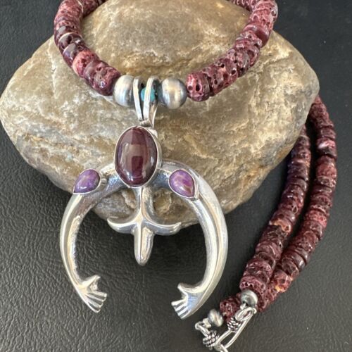 Navajo Purple Spiny Oyster Naja Pendant Necklace | Sterling Silver | 24" | Authentic Native American Handmade | 15537