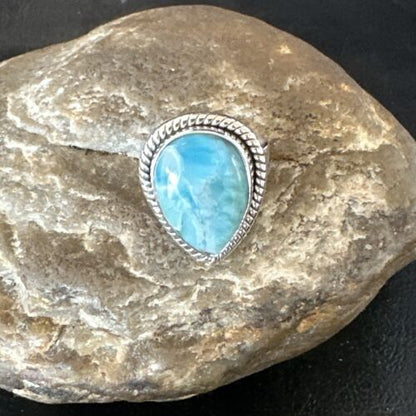 Navajo Blue Larimar Ring | Sterling Silver | Sz 7 | Authentic Native American Handmade | 17663