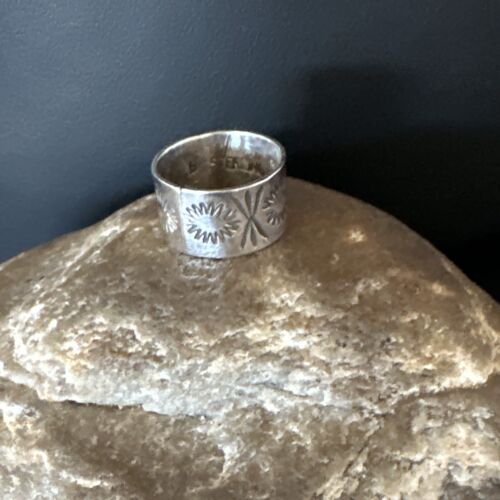 Navajo Stamped Wide Band Ring | Sterling Silver | Sz 5 | Authentic Native American Handmade | 15295