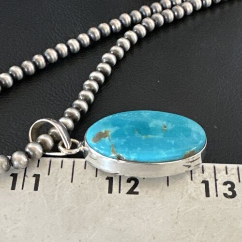 Navajo Blue Kingman Turquoise Pendant Necklace | Sterling Silver | 20" | Authentic Native American Handmade | 16995