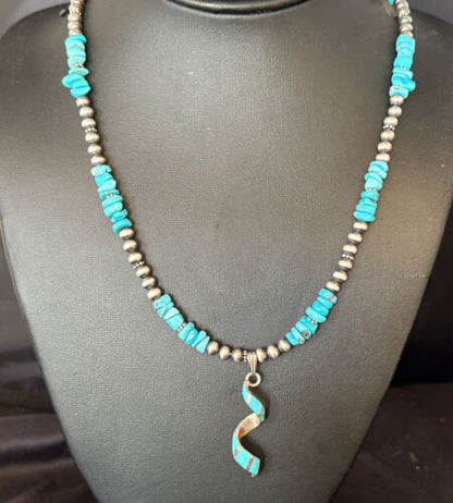Navajo Kingman Turquoise Pendant Necklace | Sterling Silver | Native American Handmade | 14829