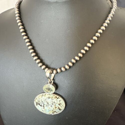 Navajo Dry Creek Turquoise Topaz Pendant Necklace | Sterling Silver | Authentic Native American Handmade | 16317