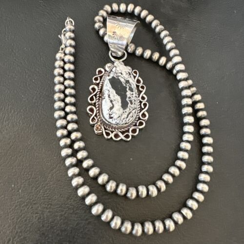 Men's White Buffalo Turquoise Pendant | Navajo Pearl Sterling Silver Necklace | Authentic Native American | 17038