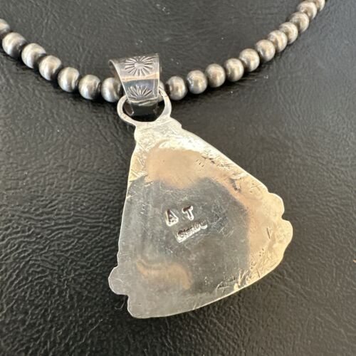 White Buffalo Turquoise Pendant | Navajo Pearls | Sterling Silver Necklace 21" | 17110