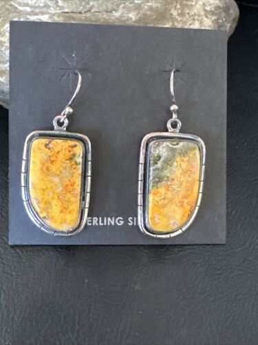 Navajo Bumblebee Jasper Earrings | Sterling Silver | Authentic Native American Handmade | 15828