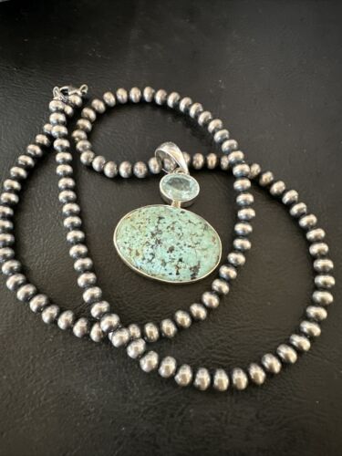 Women's Dry Creek Turquoise Topaz Pendant Necklace | Navajo Sterling Silver | Authentic Native American Handmade | 16440