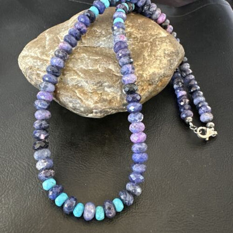 Faceted Purple Sugilite Turquoise Bead Navajo Sterling Silver Necklace 20