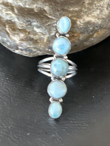 Navajo Blue Larimar Cluster Ring | Authentic Native American Sterling Silver | Multi-Stone | Sz 9.5 | 16160 - Masha USA