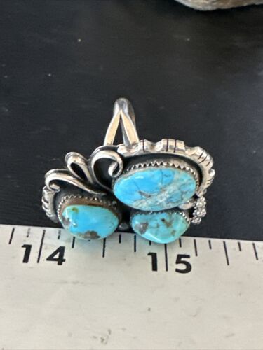 Navajo Blue Turquoise Cluster Ring | Authentic Native American Sterling Silver | Multi-Stone | Sz 8.5 | 14838