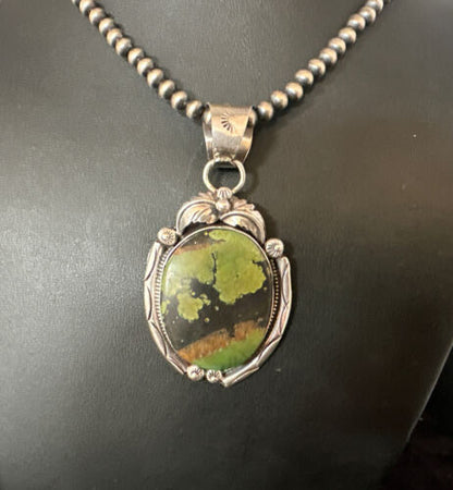 Navajo Green Turquoise Necklace | Sterling Silver | Authentic Native American Handmade | 15036