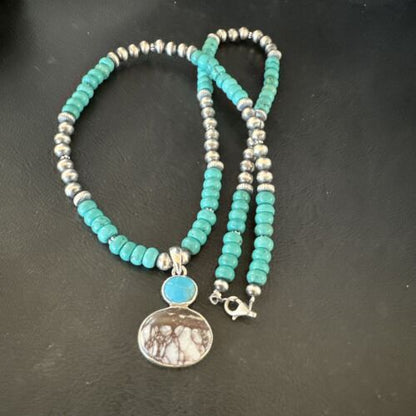 Navajo Wild Horse | Blue Kingman Turquoise Pendant Necklace | Sterling Silver | 17579