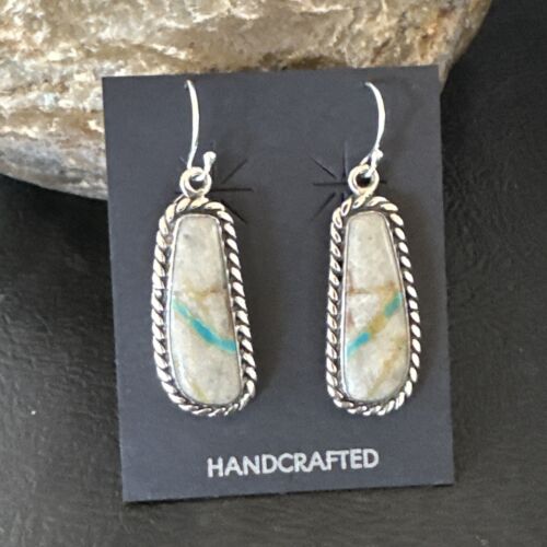 Women's Blue Boulder Turquoise Dangle Earrings | Navajo Sterling Silver | Authentic Native American Handmade | 16501