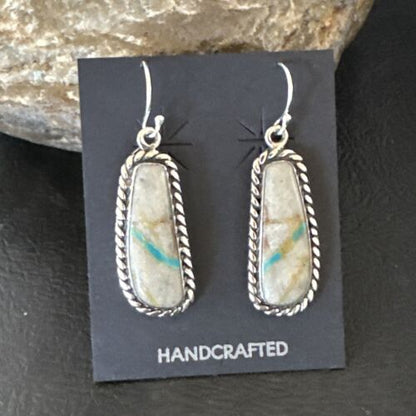 Women's Blue Boulder Turquoise Dangle Earrings | Navajo Sterling Silver | Authentic Native American Handmade | 16501