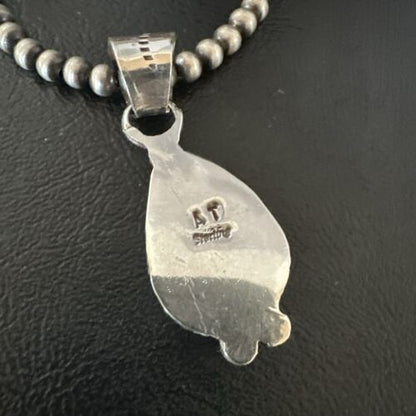 Men's White Buffalo Turquoise Pendant | Navajo Pearls Sterling Silver Necklace 21" | 17333