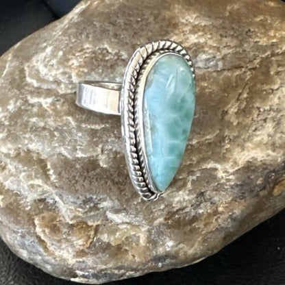 Navajo Blue Larimar Ring | Sterling Silver | Sz 8 | Authentic Native American Handmade | 17650