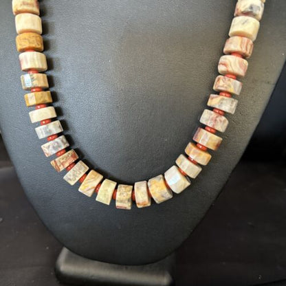 Southwestern Yellow Red Jasper Coral Necklace | 12mm Sterling Silver | Authentic Native American Handmade | 20" | 14433