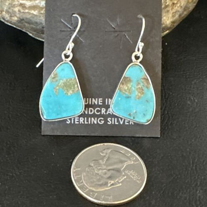 Navajo Blue Turquoise Dangle Earrings | Sterling Silver | Authentic Native American Handmade | 15438