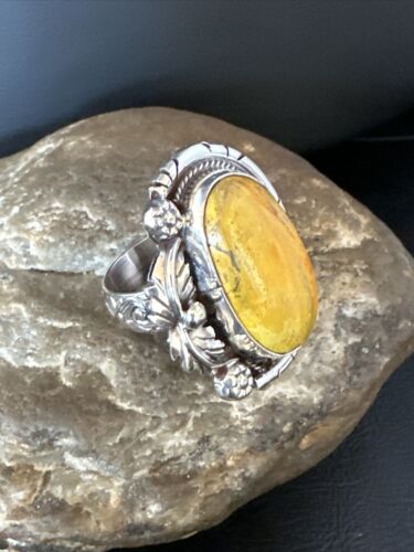 Navajo Yellow Bumble Bee Jasper Ring | Sterling Silver | Sz 9.5 | Authentic Native American Handmade | 14947