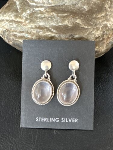 Navajo Pink Mother of Pearl Dangle Inlay Earrings | Sterling Silver | Authentic Native American Handmade | 15303
