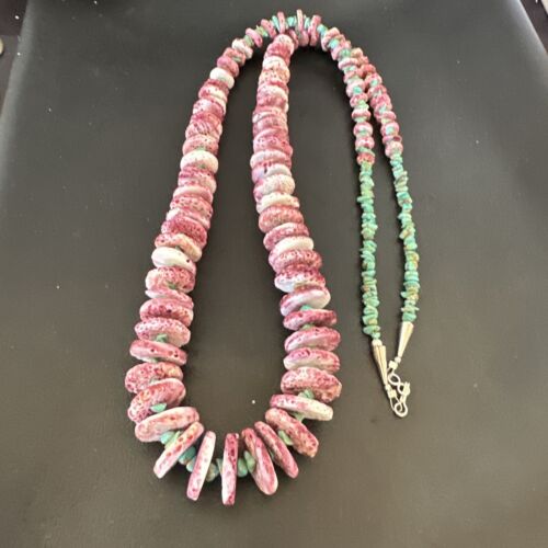 Authentic Navajo Purple Spiny Oyster & Blue Turquoise Necklace | Sterling Silver Navajo Pearls | 34" | 16791