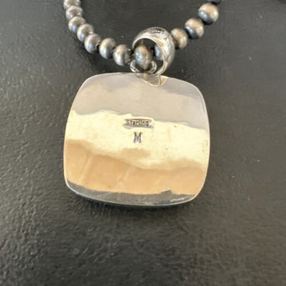 Navajo Blue Lapis Pendant with Pearls | Sterling Silver Necklace | 20" | Authentic Native American Handmade | 16664