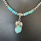 Navajo Blue Turquoise Pendant with Pearls | Sterling Silver Necklace | Authentic Native American Handmade | 15416