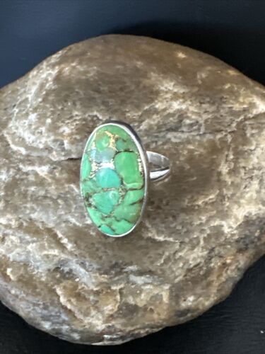 Navajo Green Mojave Turquoise Ring | Sterling Silver | Sz 8 | Authentic Native American Handmade | 15588