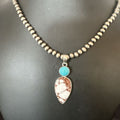 Navajo Wild Horse Blue Kingman Turquoise Necklace | Sterling Silver | Authentic Native American Handmade | 17318