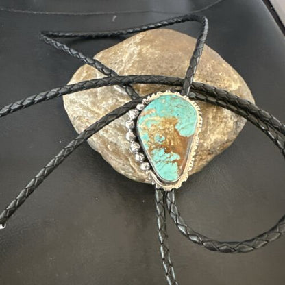 Men's Blue Turquoise #8 Bolo Tie | Navajo Sterling Silver | Authentic Native American Handmade | 16810