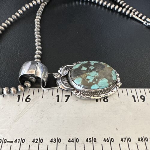 Men's Blue #8 Turquoise Pendant Necklace | Navajo Sterling Silver | Authentic Native American Handmade | 14974
