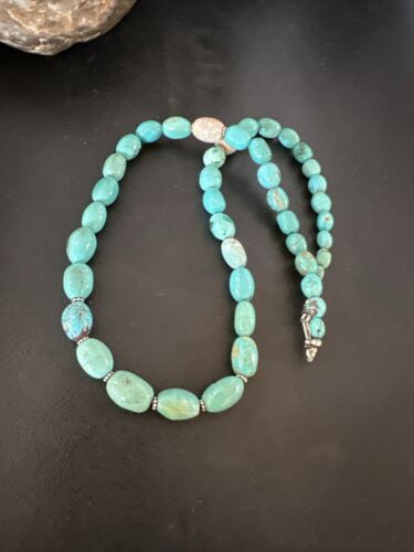 Graduated Blue Turquoise Navajo Pearls Necklace | Sterling Silver | Authentic Native American | 20" | 16952