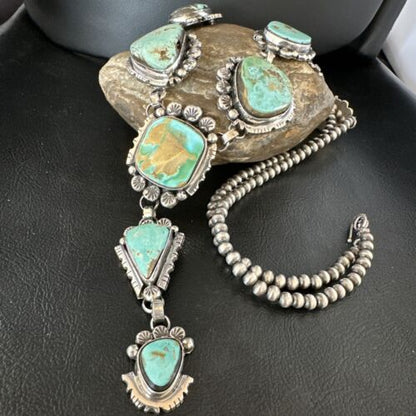 Navajo Blue Royston Turquoise Lariat Necklace | Sterling Silver | Handmade Native American Jewelry | 15271