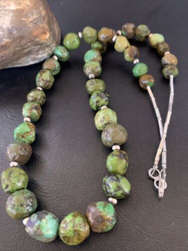 Navajo Green Graduated Turquoise Necklace | Sterling Silver | Authentic Native American | 22" | 11708