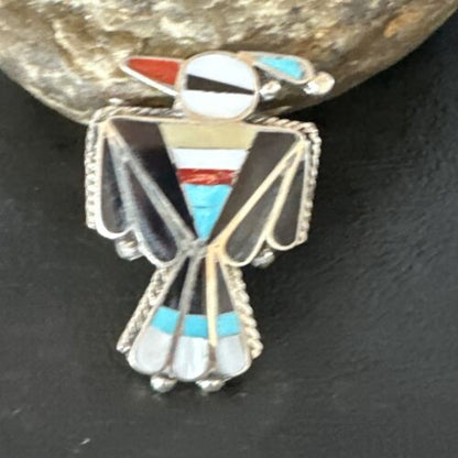 Zuni Turquoise Onyx Peyote Bird Inlay Ring | Sterling Silver | Sz 8 | 15391