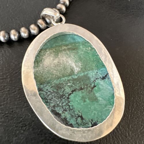 Navajo Blue Spiderweb Turquoise Pendant Necklace | Sterling Silver | Authentic Native American Handmade | 16195