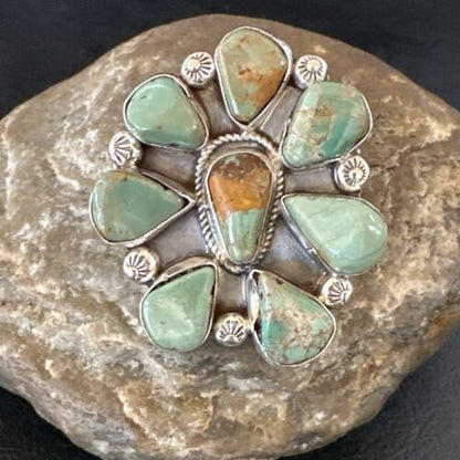 Navajo Green Turquoise Cluster Ring | Authentic Native American Sterling Silver | Multi-Stone | Sz 7 | 16858