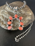 Navajo Red Spiny Oyster Naja Pendant Necklace | Sterling Silver | 20" | Authentic Native American Handmade | 15760