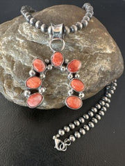 Navajo Red Spiny Oyster Naja Pendant Necklace | Sterling Silver | 20" | Authentic Native American Handmade | 15760